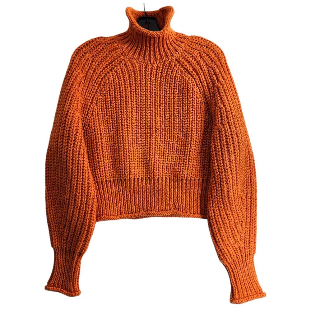 H&M Sweater Womens XS Orange Ribbed Knit Cropped Mock Neck Minimalist Preppy